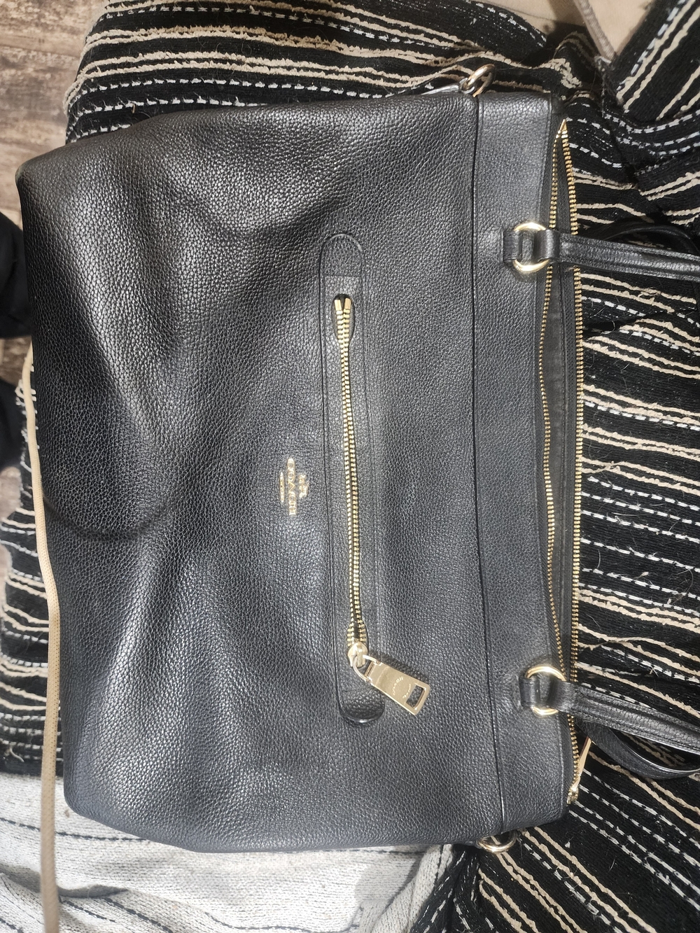 Coach Black Pebbled Leather Tote with Gold Hardware